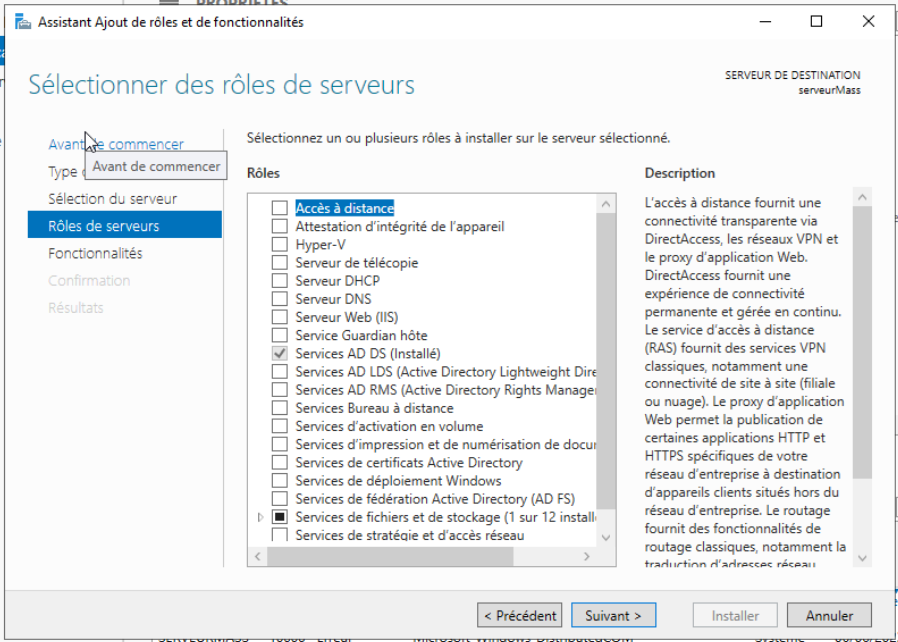 Sélection du rôle Services AD DS