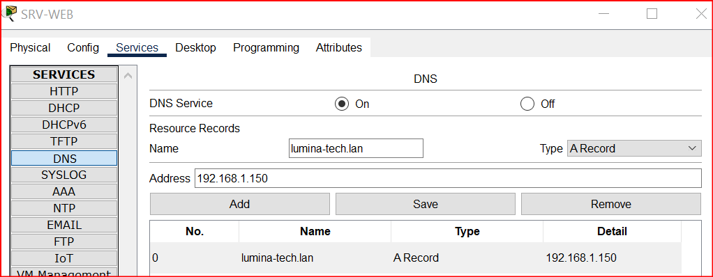 Enregistrement A du serveur web