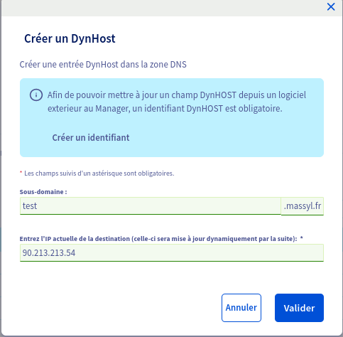 Création d'une entrée DynHost dans l'espace client OVHcloud