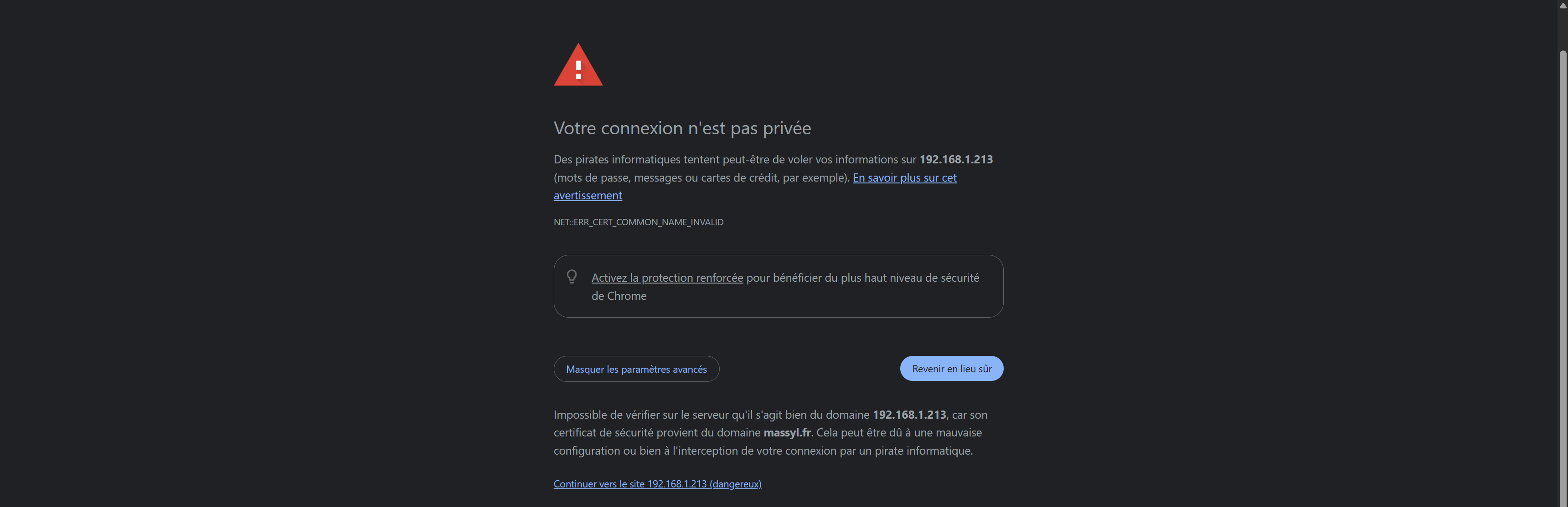 Avertissement de certificat