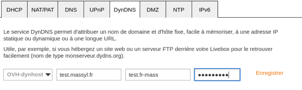 Configuration du service DynDNS OVH-dynhost sur la box